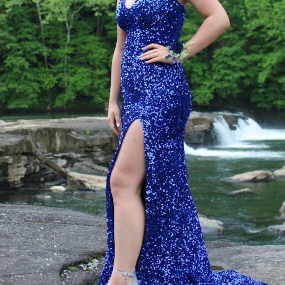 B. Smart Dazzling Blue Sequin Prom Dress